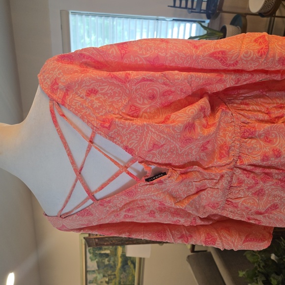 Torrid Womens Plus Size Bell Sleeve Drawstring Dress Pink Size 18 2X - Picture 6 of 8